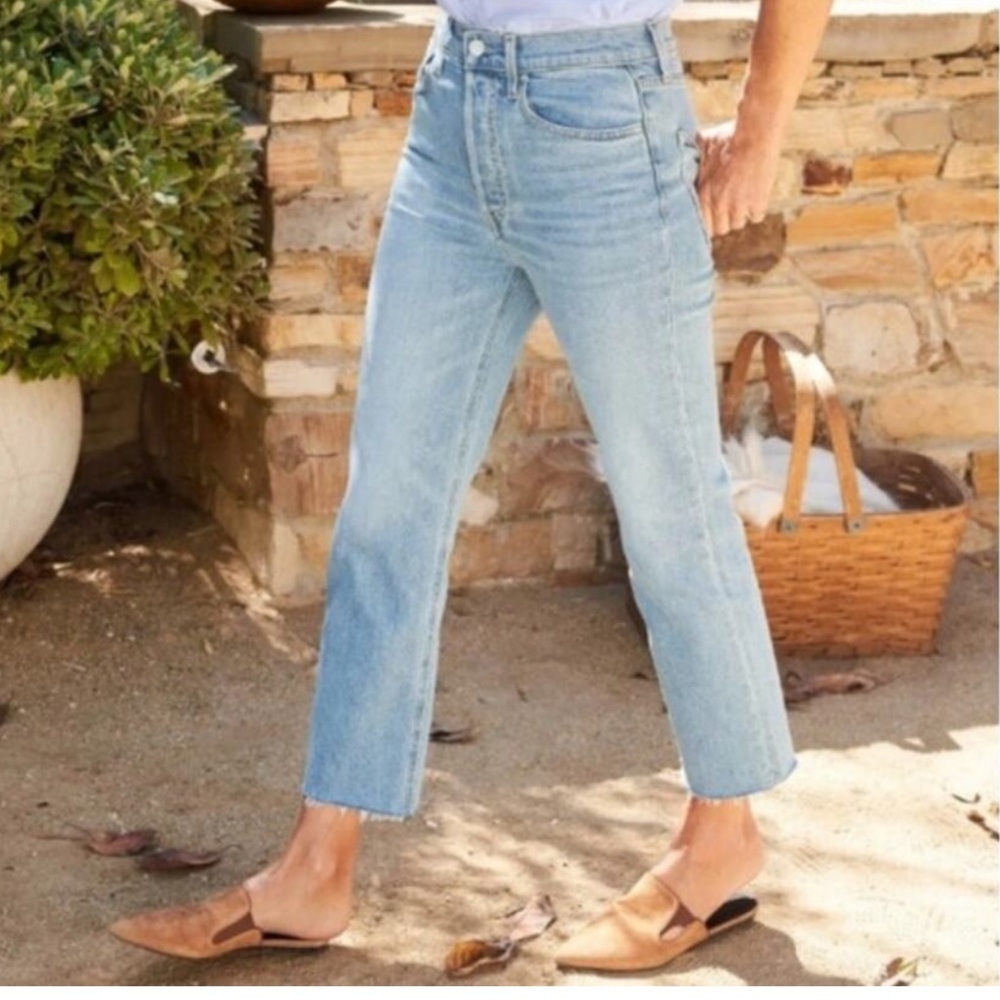 Frank & Eileen Monaghan Blue Denim Raw Hem Straight Leg Hi Rise Jeans Size 31 - Picture 2 of 14